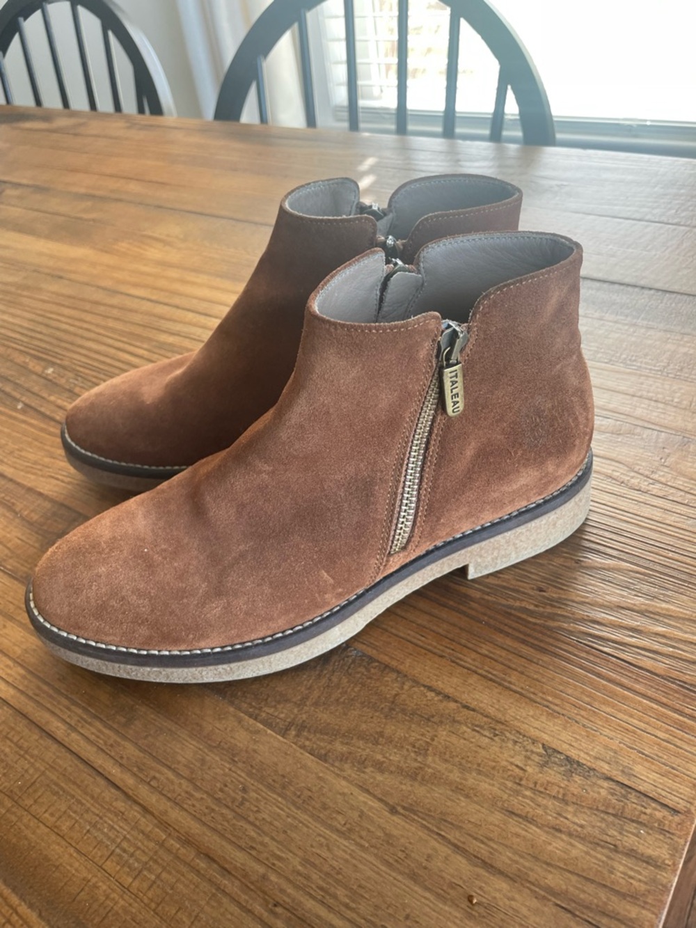 Italeau Chestnut Suede Side-Zip Ankle Booties hand made - Picture 2 of 8